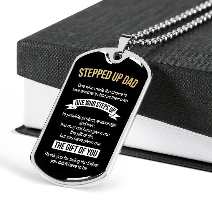Gift For Stepdad Father's Day 2021 Personalized Custom Name Stepped Up Dad Dog Tag PANDOG0004
