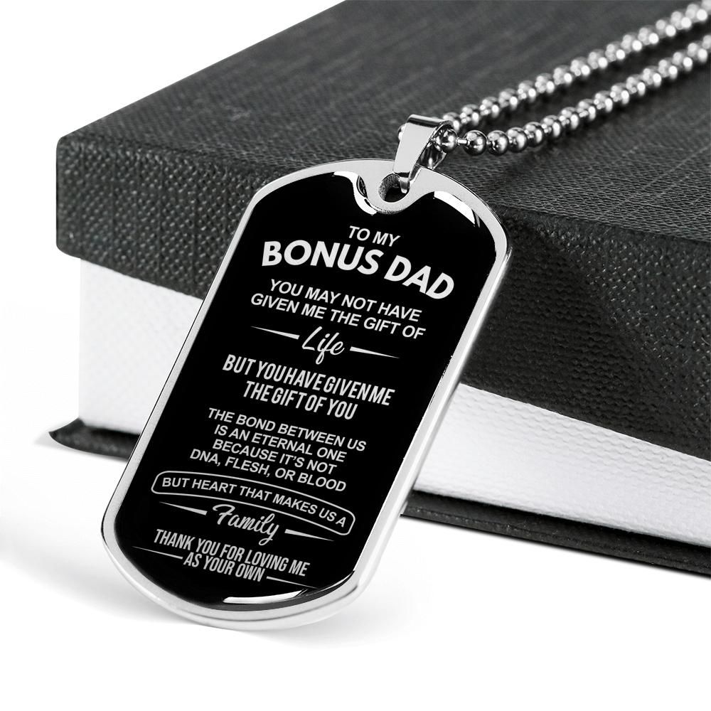 Gift For Bonus Dad Father's Day 2021 To My Bonus Dad Thank You For Loving Me As Your Own Dog Tag PANDOG0001