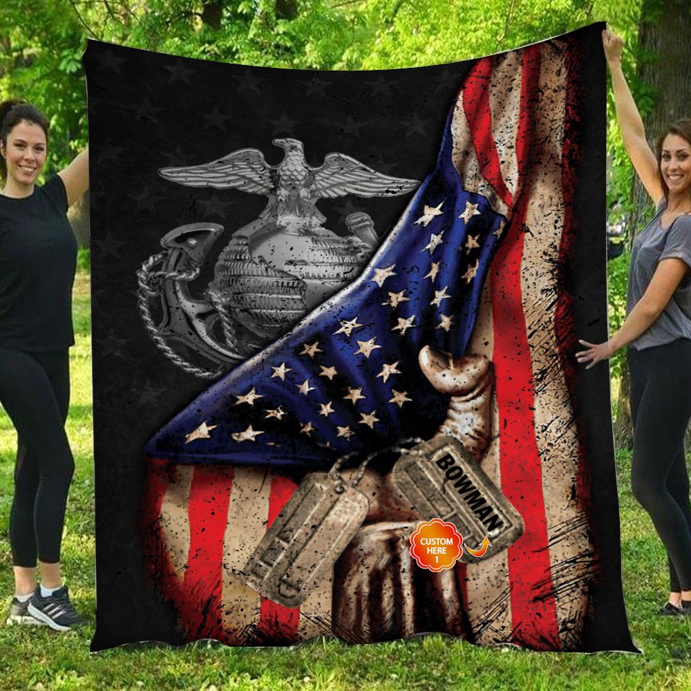 Personalized Custom Name US Marine Corps American Flag Fleece Blanket PANBL0041