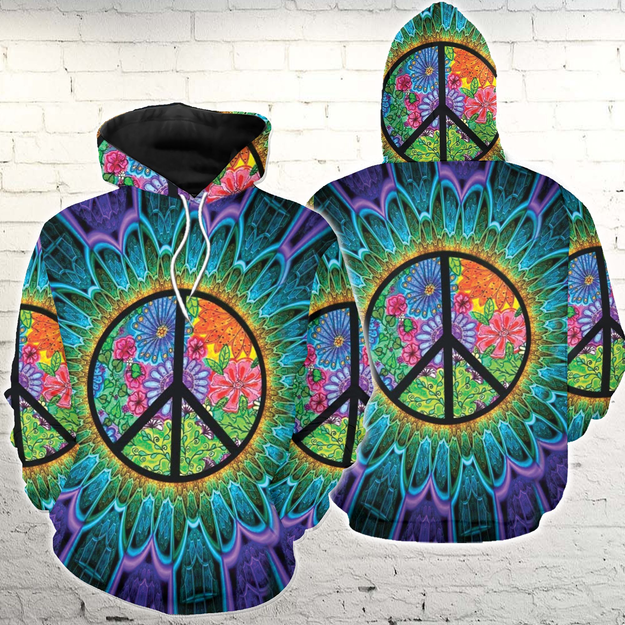 Happy Hippie Life With Peace Sign 3D All Over Printed Hoodie Sweater PAN
