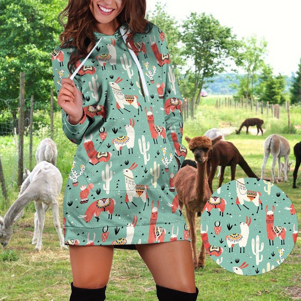 Alpaca, Llama Over Printed Hoodies Dress