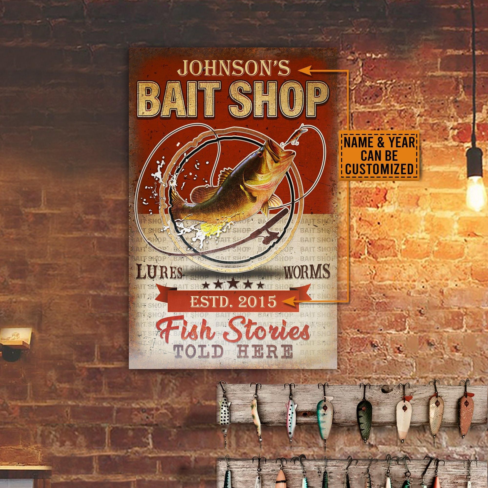 Personalized Fishing Bait Shop Fish Stories Told Here Customized Classic Metal Signs