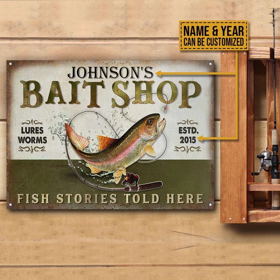 Personalized Fishing Bait Shop Fish Stories Customized Classic Metal Signs