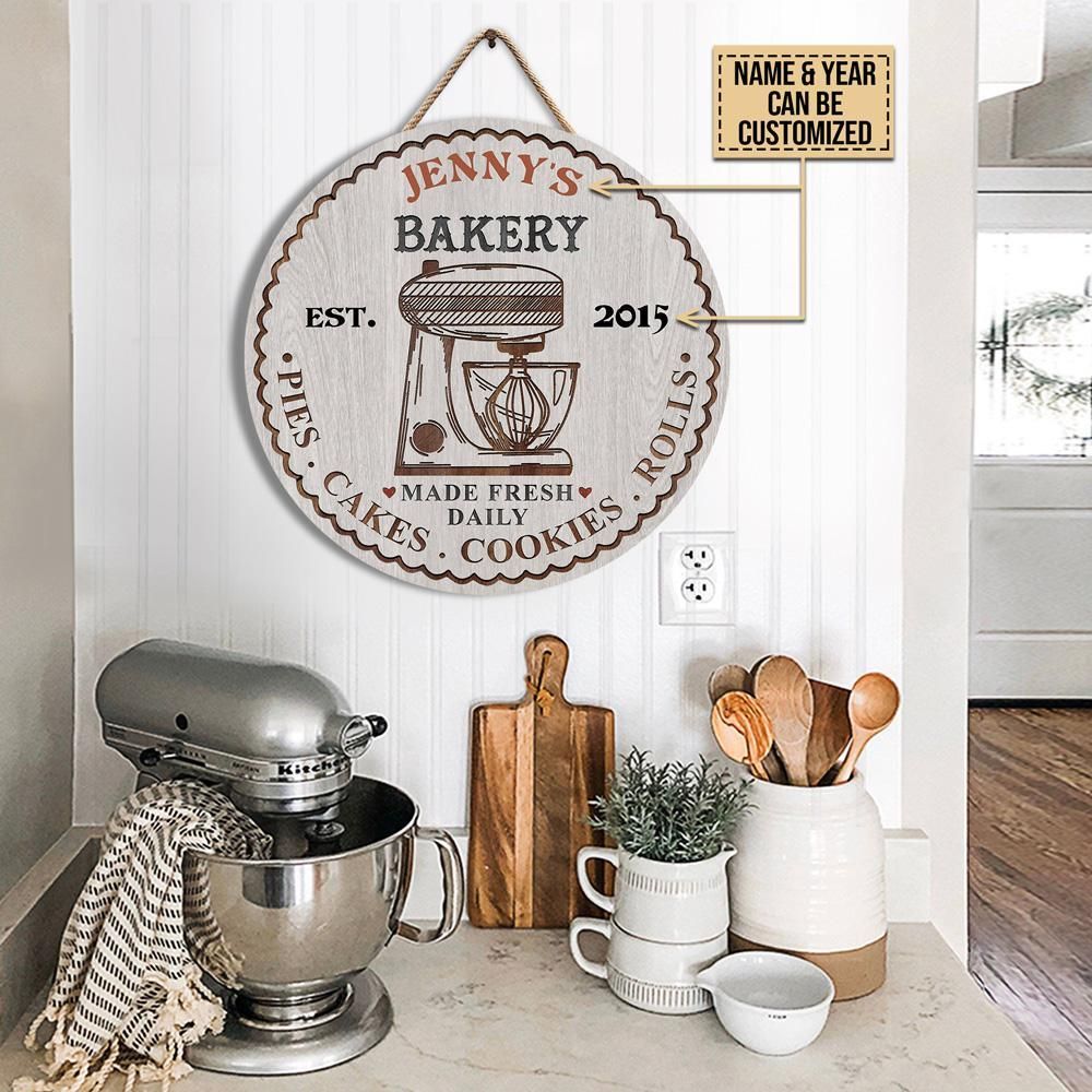 Personalized Baking Bakery Made Fresh Daily Customized Wood Circle Sign