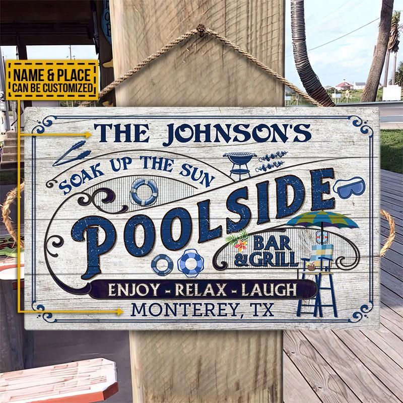 Personalized Pool Bar & Grill Custom Wood Rectangle Sign