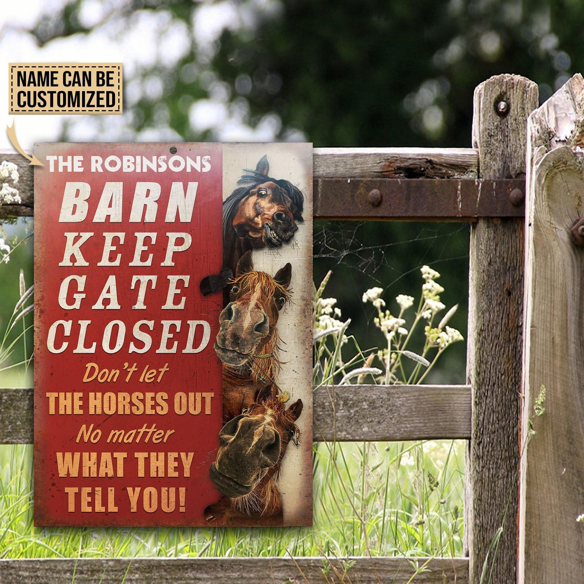 Personalized Horse Barn Keep Gate Closed Customized Classic Metal Signs
