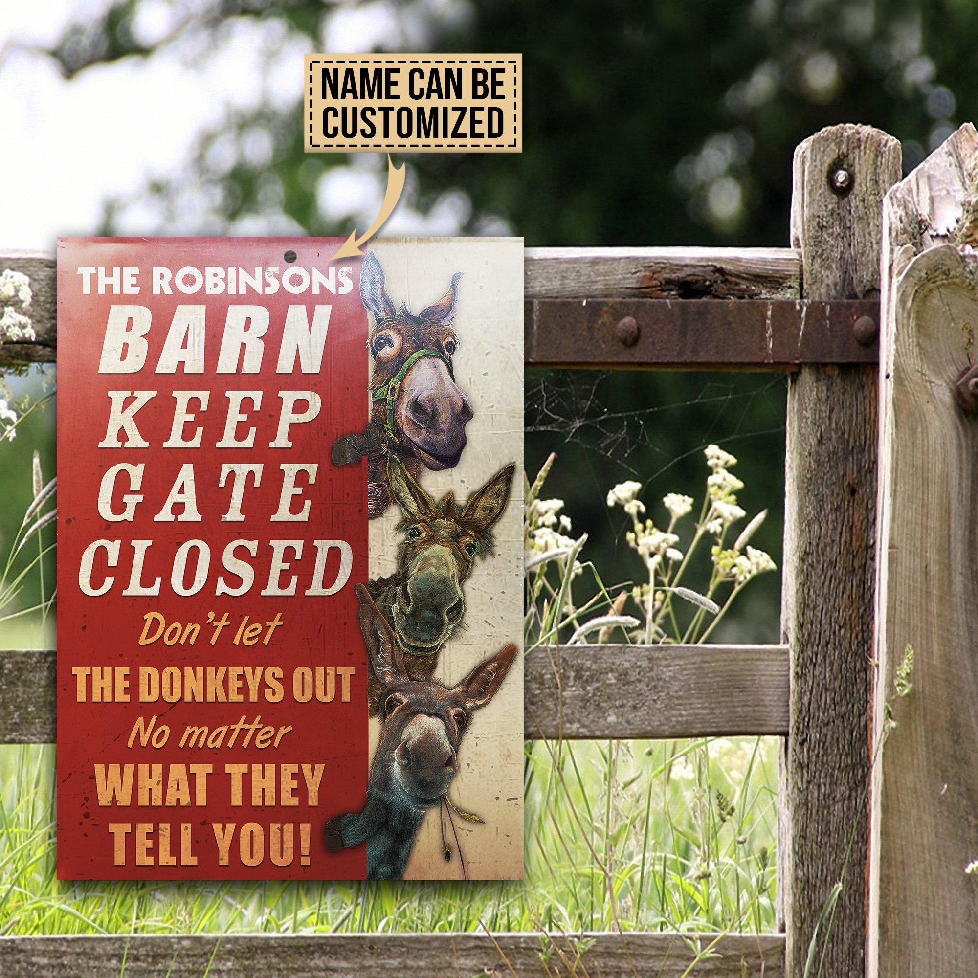 Personalized Donkey Barn Keep Gate Closed Customized Classic Metal Signs