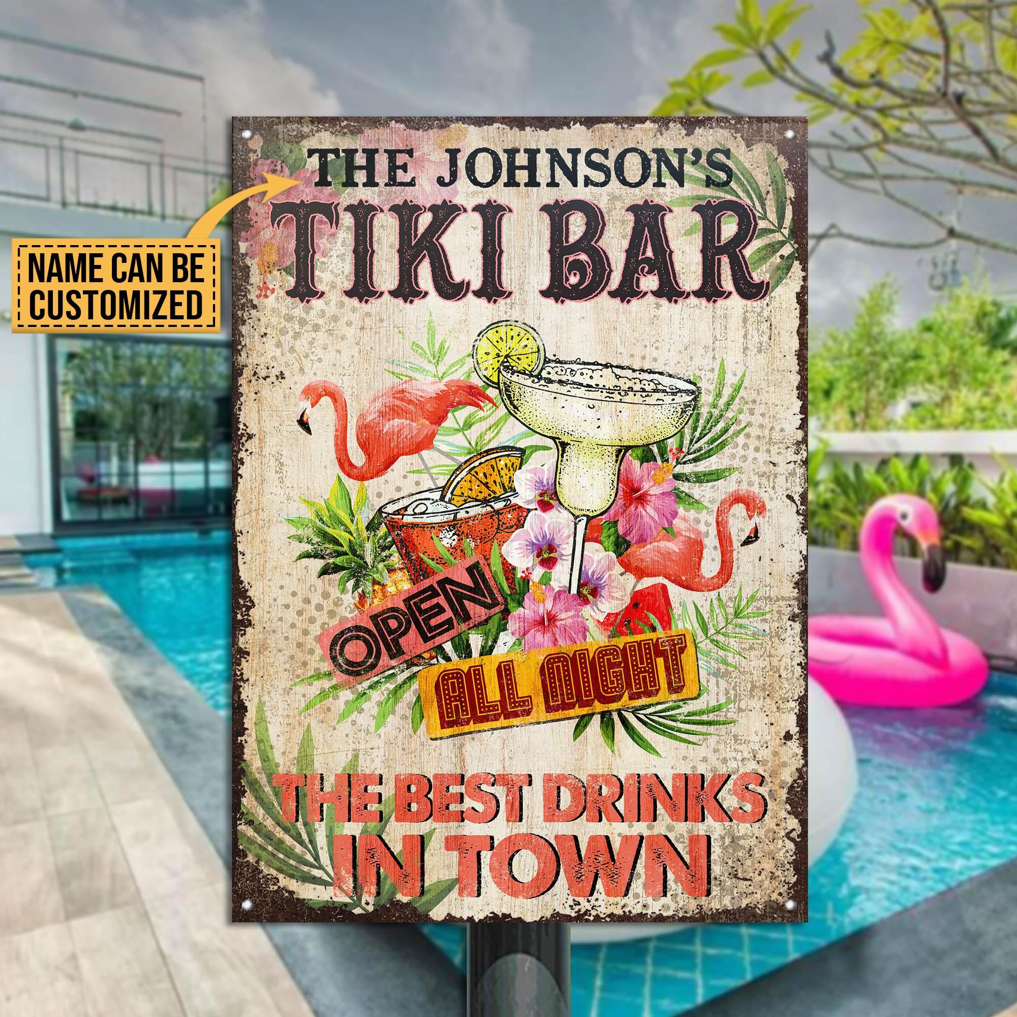 Personalized Tiki Bar Flamingo Open All Night Customized Classic Metal Signs