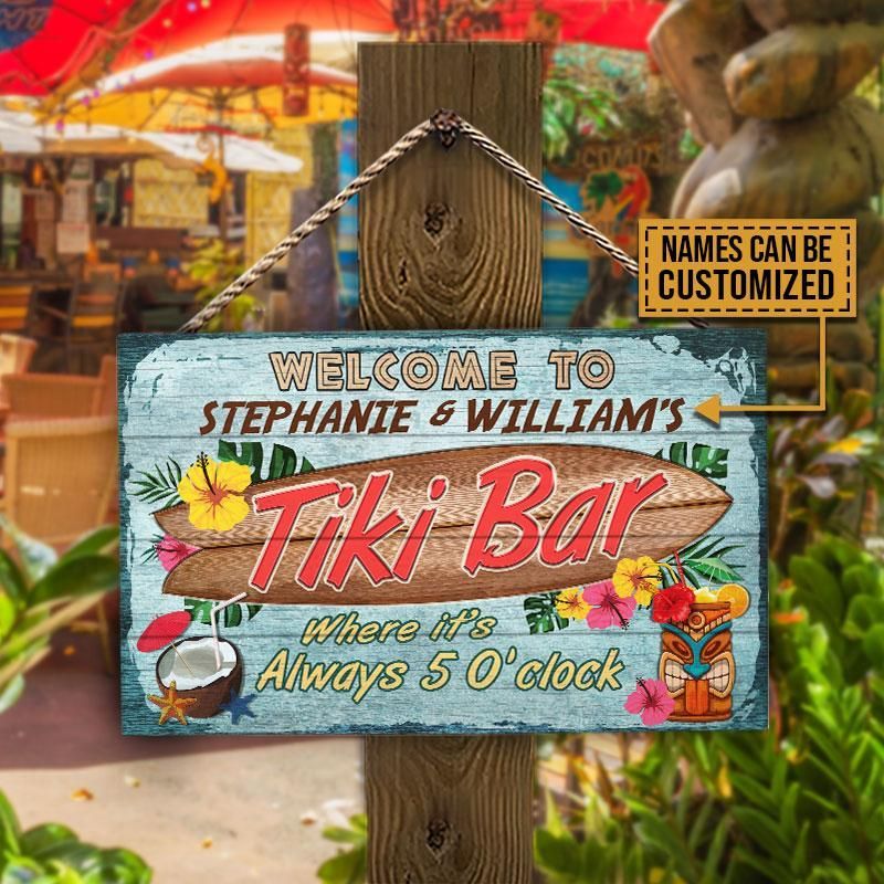 Personalized Tiki Bar Customized Wood Rectangle Sign