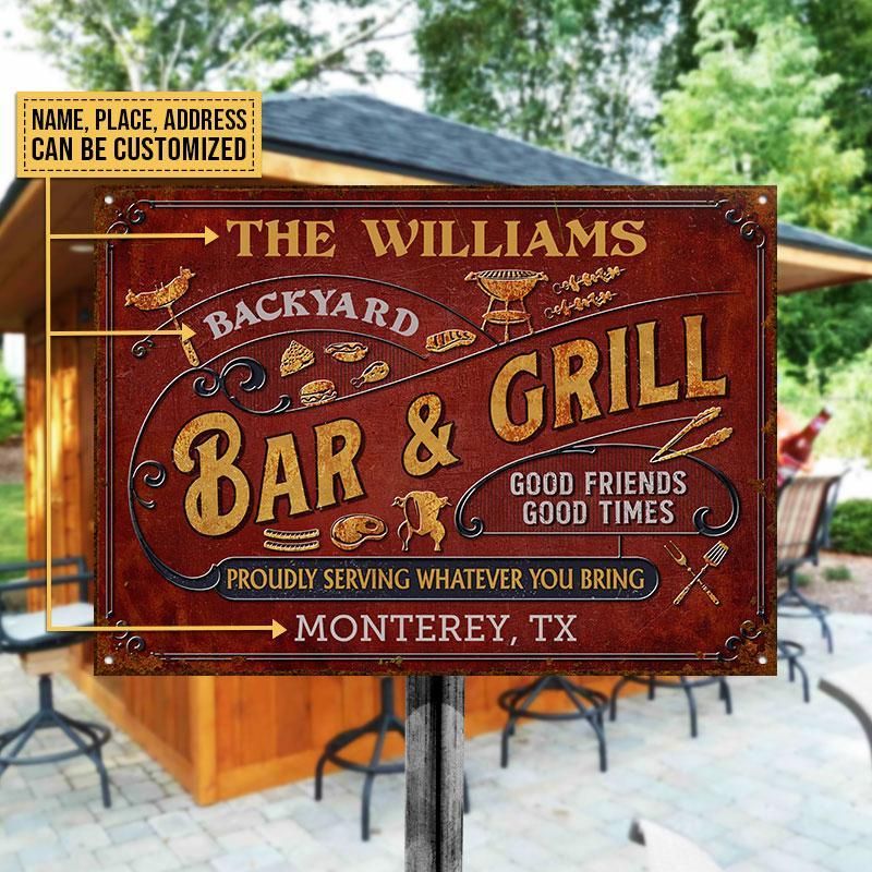 Personalized Grilling Vintage Red Bar & Grill Classic Metal Signs