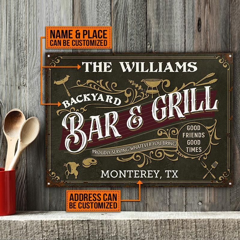 Personalized Grilling Vintage Bar & Grill Customized Classic Metal Signs