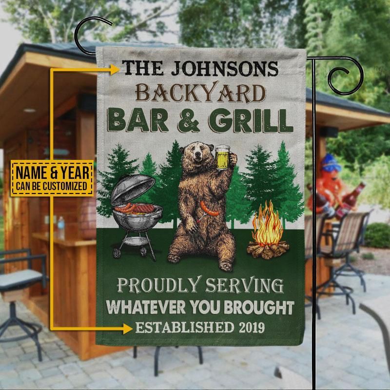 Personalized Grilling Bear Backyard Bar Customized Flag