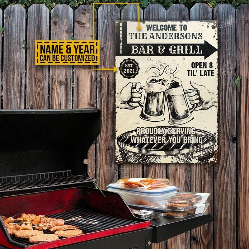 Personalized Grilling Bar & Grill Til Late Customized Classic Metal Signs