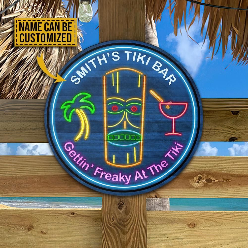 Personalized Tiki Bar Gettin Freaky Customized Wood Circle Sign