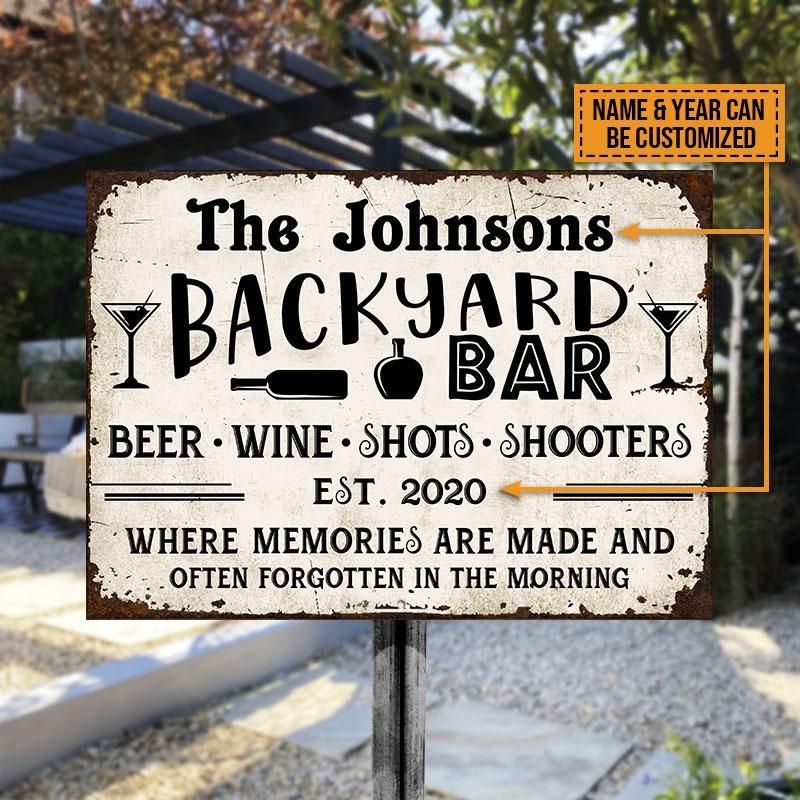 Personalized Backyard Bar Beer Where Memories Are Made Custom Classic Metal Signs