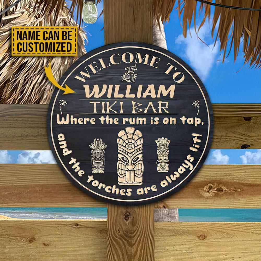 Personalized Tiki Bar Welcome Customized Wood Circle Sign