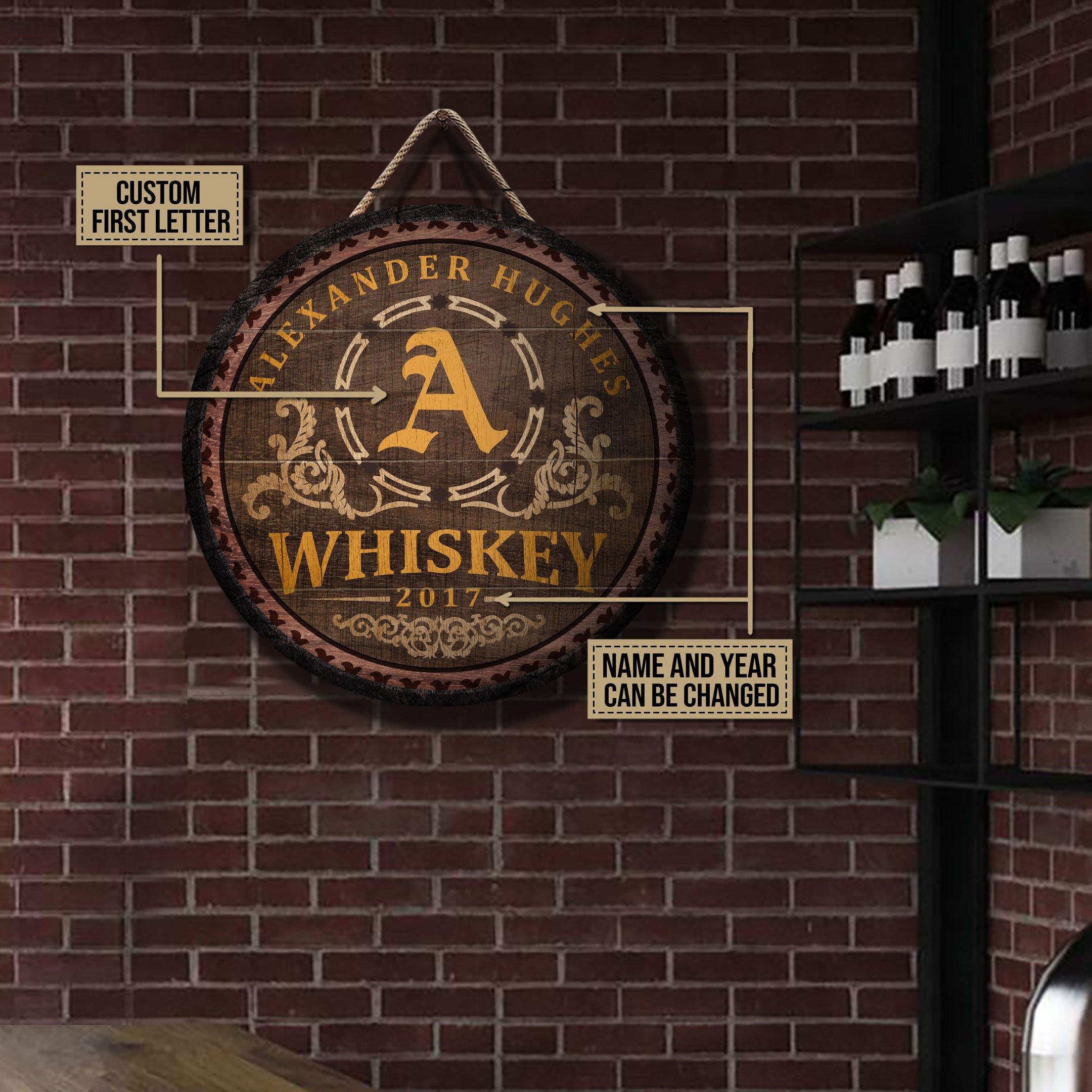 Personalized Whiskey Barrel Bar Customized Wood Circle Sign
