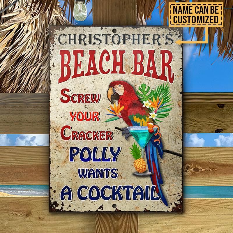 Personalized Parrot Beach Bar Wants A Cocktail Customized Classic Metal Signs