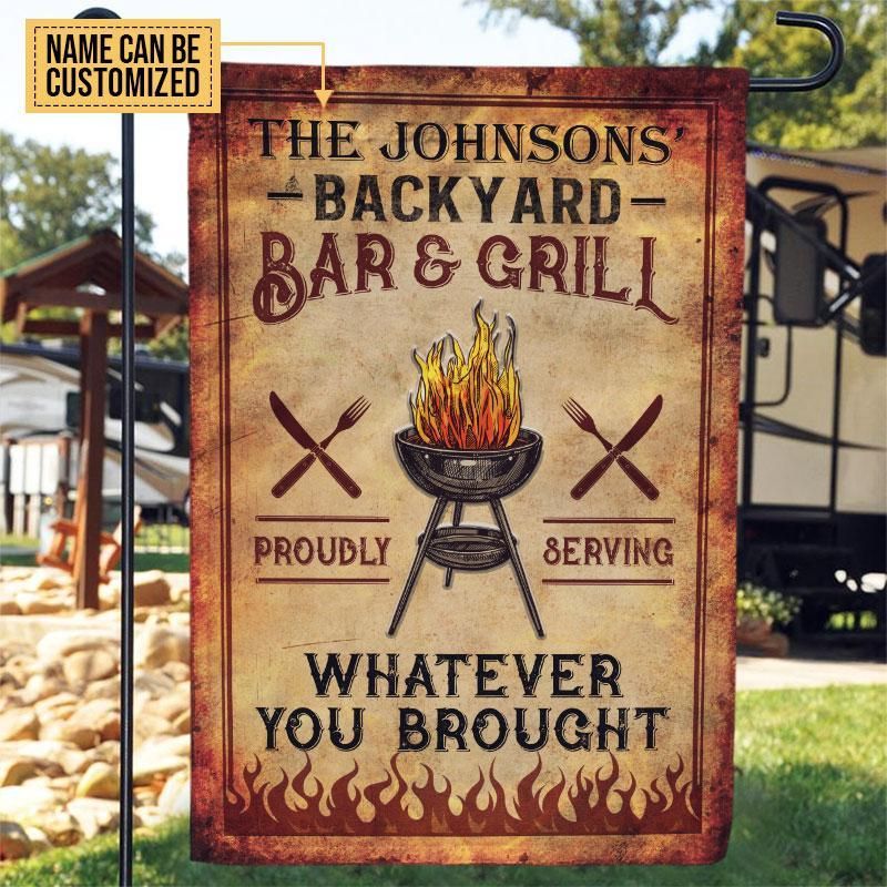 Personalized BBQ Bar & Grill Vintage Vertical Customized Flag