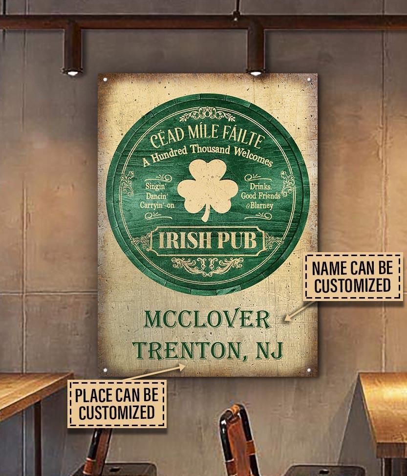 Personalized Saint Patrick's Day Welcome Irish Pub Customized Classic Metal Signs
