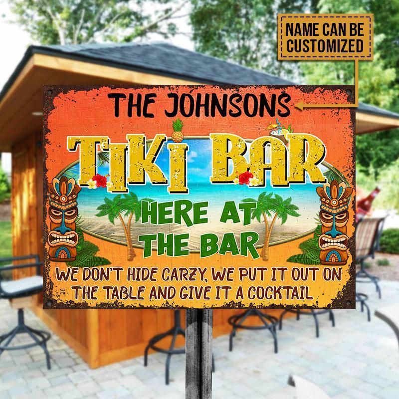 Personalized Tiki Bar Here At The Bar Custom Classic Metal Signs