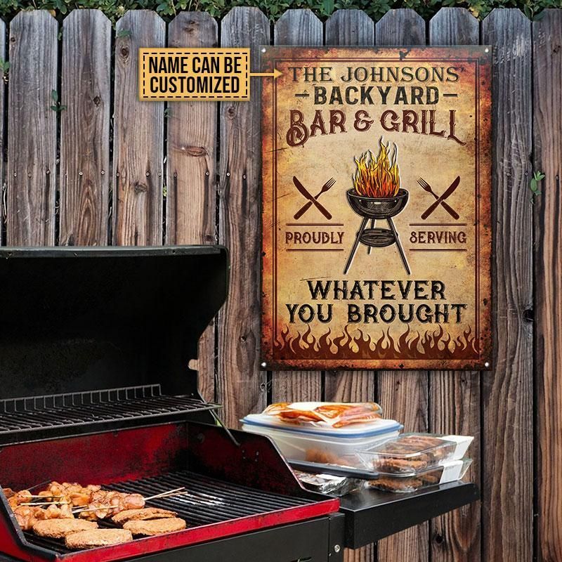 Personalized BBQ Bar & Grill Vintage Vertical Customized Classic Metal Signs