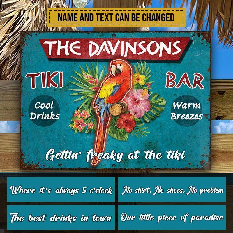 Personalized Tiki Bar Parrot Cool Drinks Warm Breezes Custom Classic Metal Signs