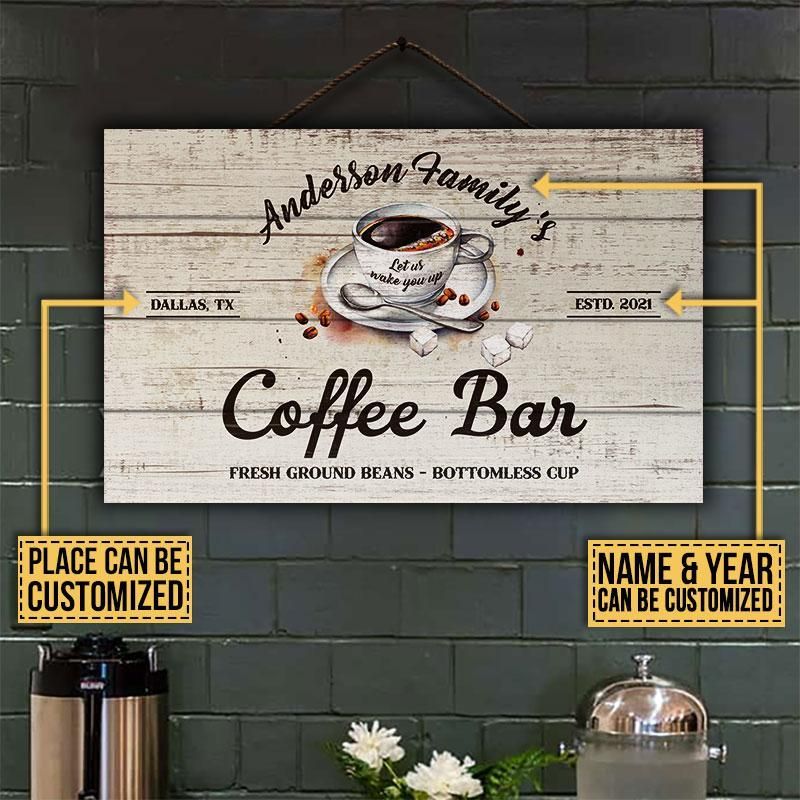 Personalized Coffee Bar Bottomless Cup Customized Wood Rectangle Sign