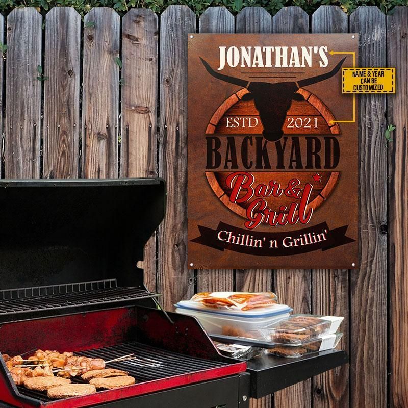 Personalized Grilling Backyard Bar And Grill Chilling Custom Classic Metal Signs