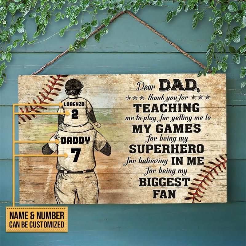 Personalized Baseball Dad And Son Thank You Customized Wood Rectangle Sign