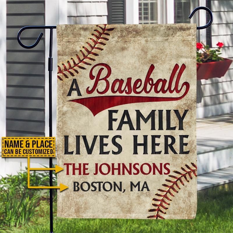 Personalized Baseball Family Lives Here Customized Flag