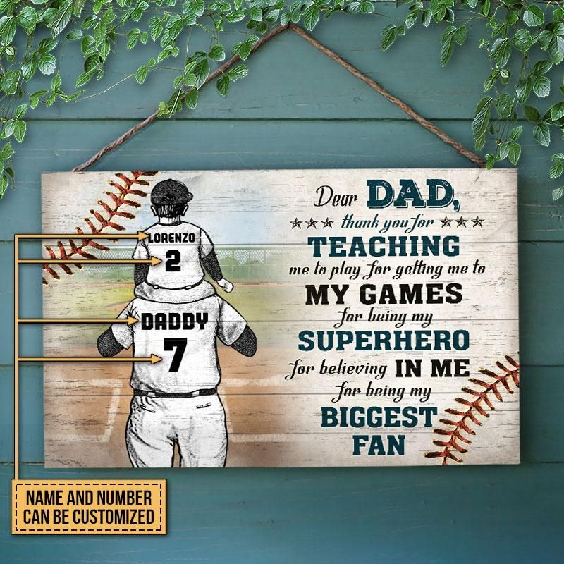 Personalized Baseball Dad And Son Thank You Dad Sketch Customized Wood Rectangle Sign