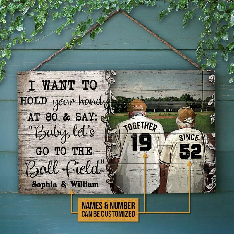 Personalized Baseball Hold Your Hand Customized Wood Rectangle Sign