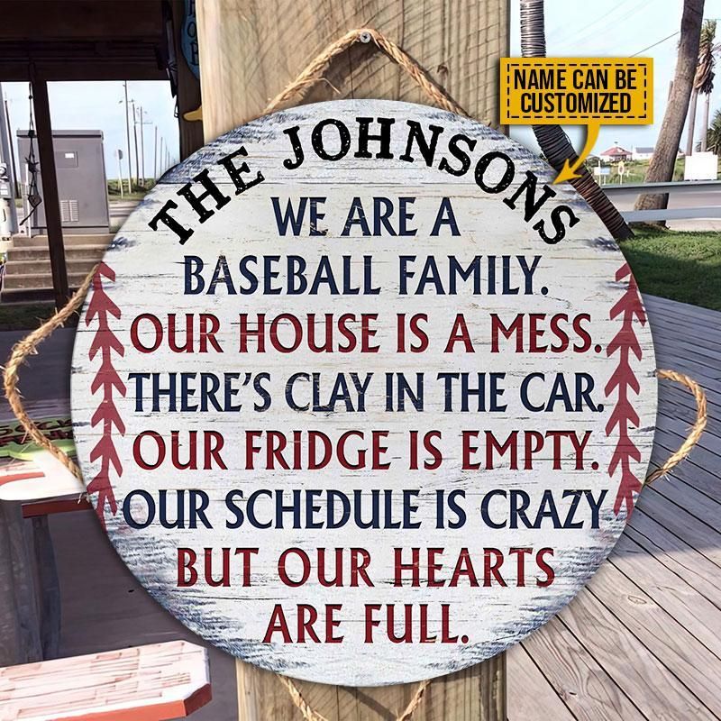 Personalized Baseball Blue Our House Is A Mess Customized Wood Circle Sign