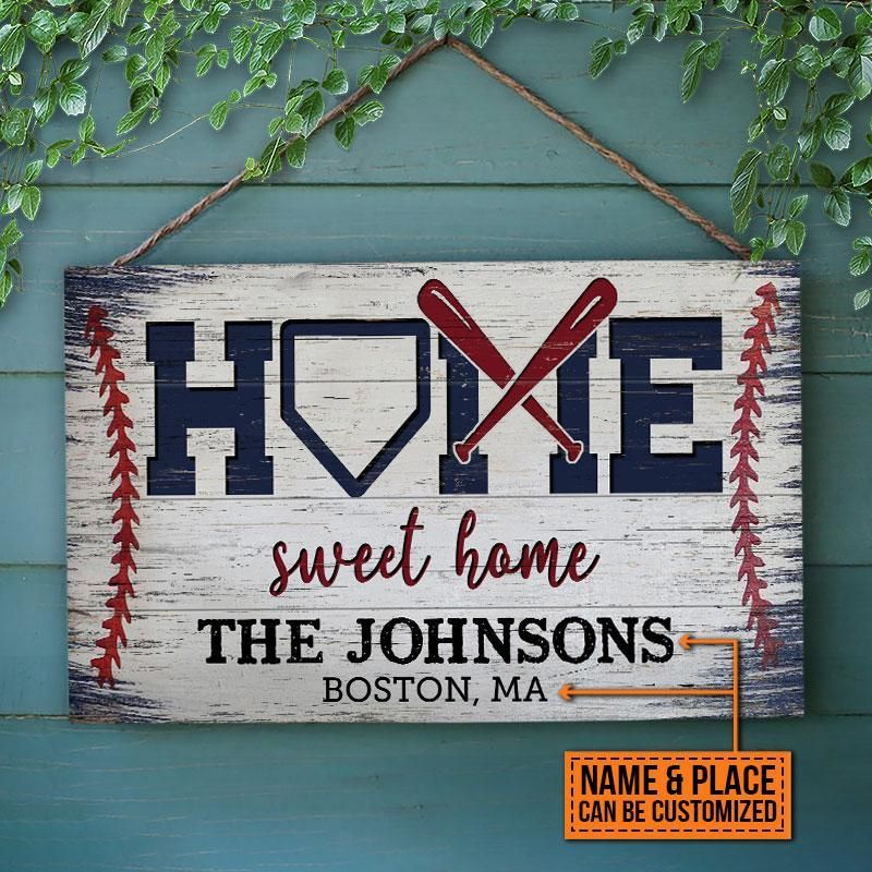 Personalized Baseball Home Sweet Home Customized Wood Rectangle Sign
