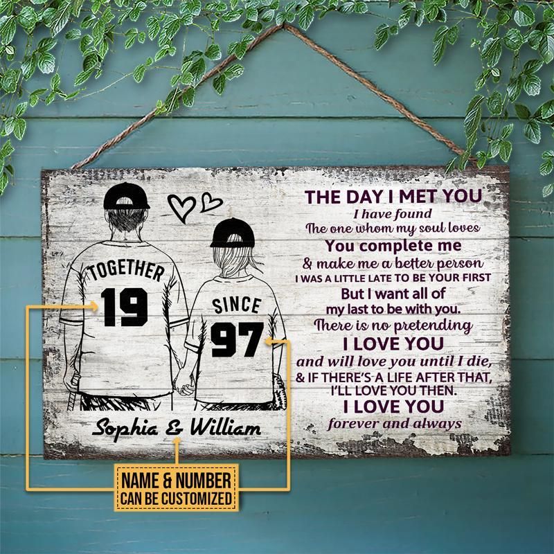 Personalized Baseball Together Since Young Customized Wood Rectangle Sign