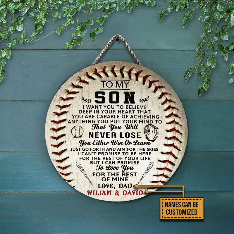 Personalized Baseball Parent And Son You Will Never Lose Customized Wood Circle Sign