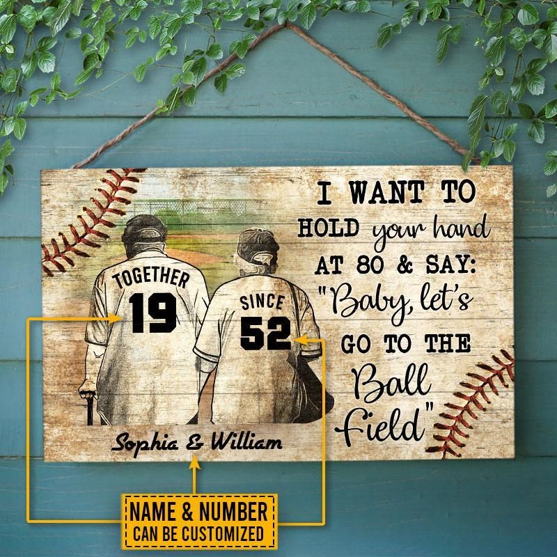 Personalized Baseball Old Couple Together Since Custom Wood Rectangle Sign