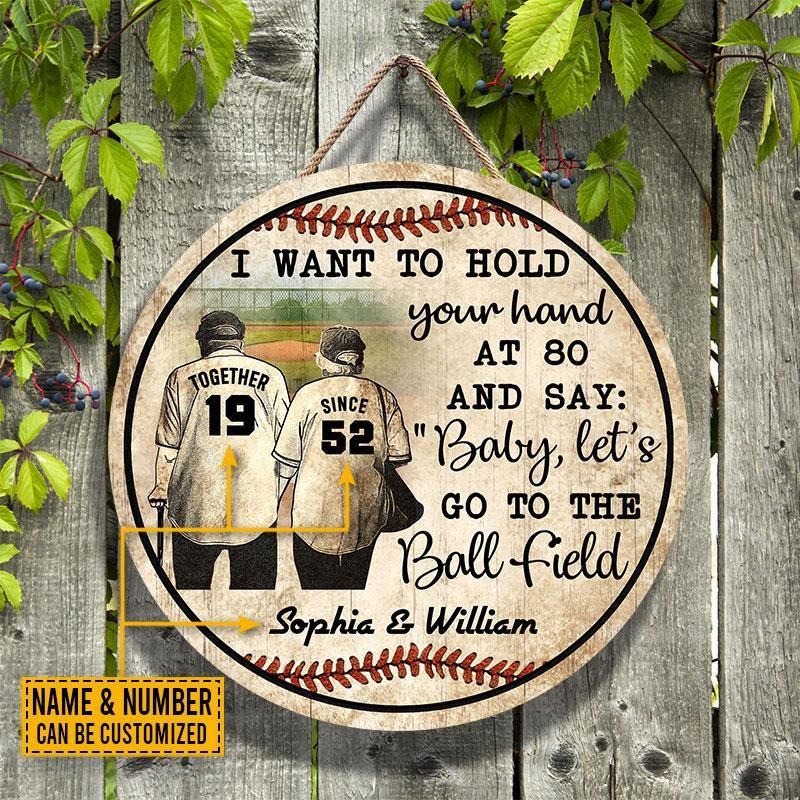 Personalized Baseball Old Couple Together Since Custom Wood Circle Sign