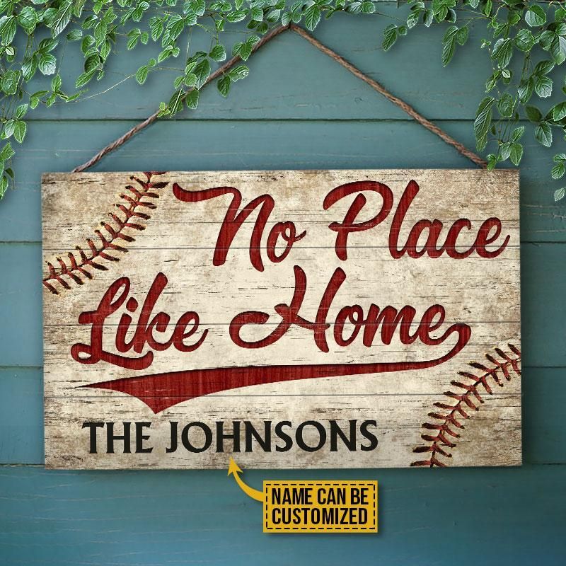 Personalized Baseball No Place Like Home Customized Wood Rectangle Sign