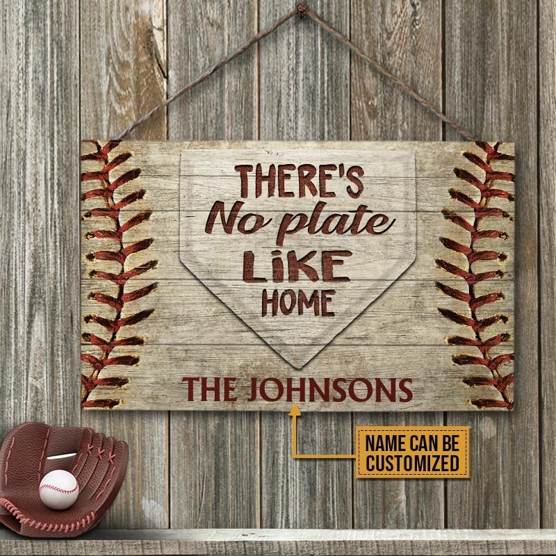 Personalized Baseball No Plate Like Home Customized Wood Rectangle Sign