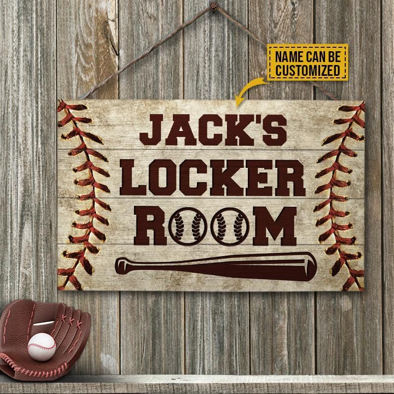 Personalized Baseball Locker Room Custom Wood Rectangle Sign