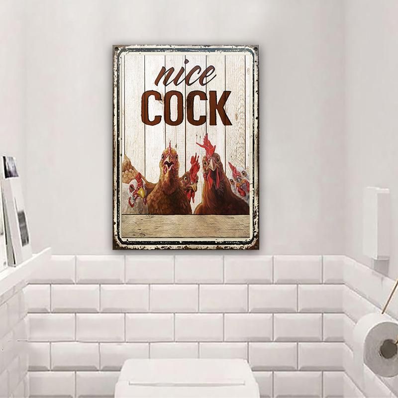 Chicken Nice Cock Restroom Wood Pattern Customized Classic Metal Signs