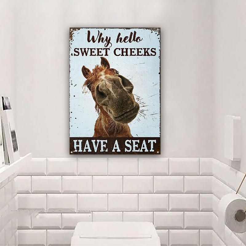 Horse Why Hello Sweet Cheeks Restroom Customized Classic Metal Signs