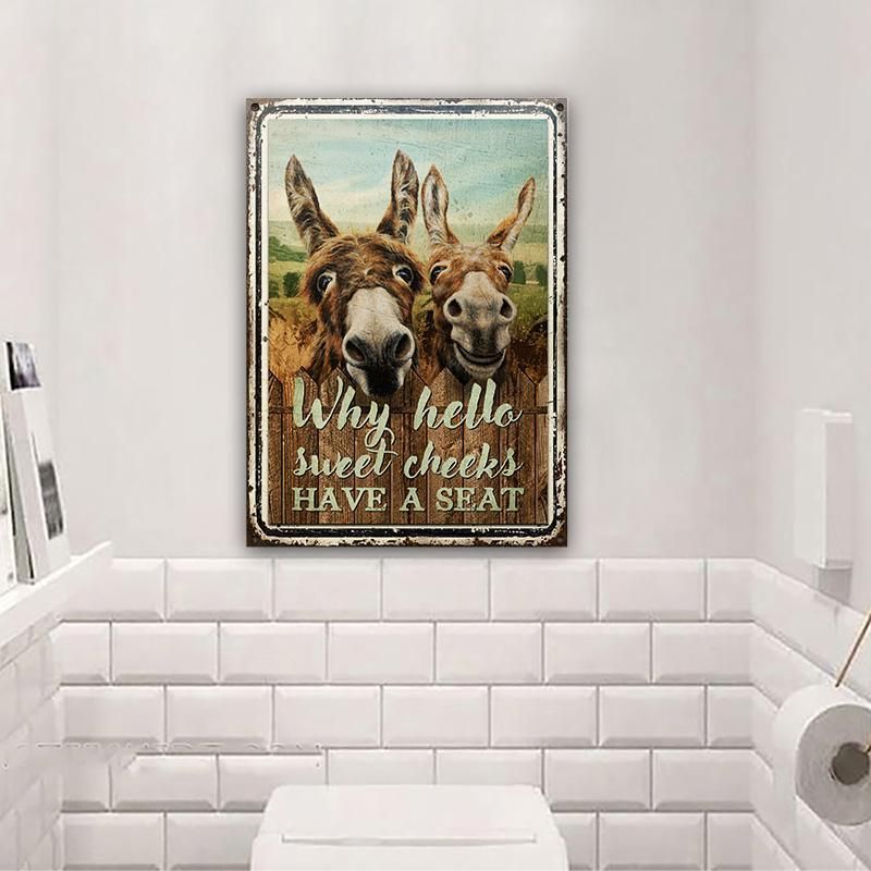 Donkey Why Hello Sweet Cheeks Seat Restroom Customized Classic Metal Signs