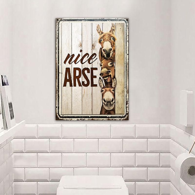 Donkey Nice Arse Wood Pattern Restroom Customized Classic Metal Signs