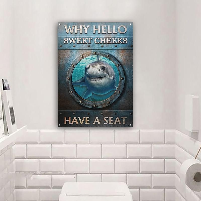 Shark Window Ocean Why Hello Sweet Cheeks Customized Classic Metal Signs