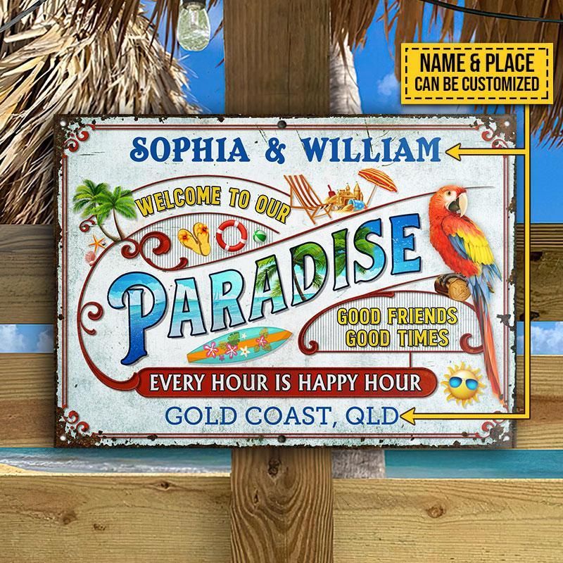 Personalized Beach Surfing Our Paradise Customized Classic Metal Signs
