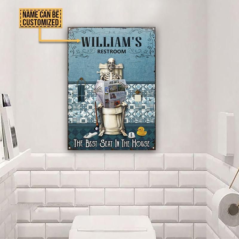 Personalized Skeleton Seat Reading News Restroom Customized Classic Metal Signs