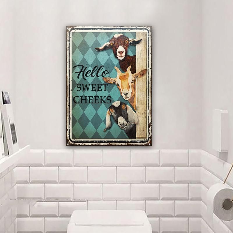 Goat Hello Sweet Cheeks Restroom Customized Classic Metal Signs